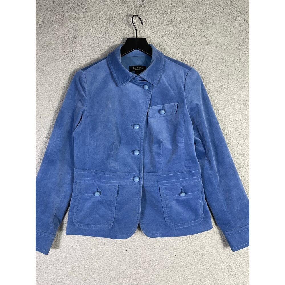 Talbots Womens Blue Corduroy Utility Jacket Mock Neck Button Front Size 8 - Picture 5 of 12